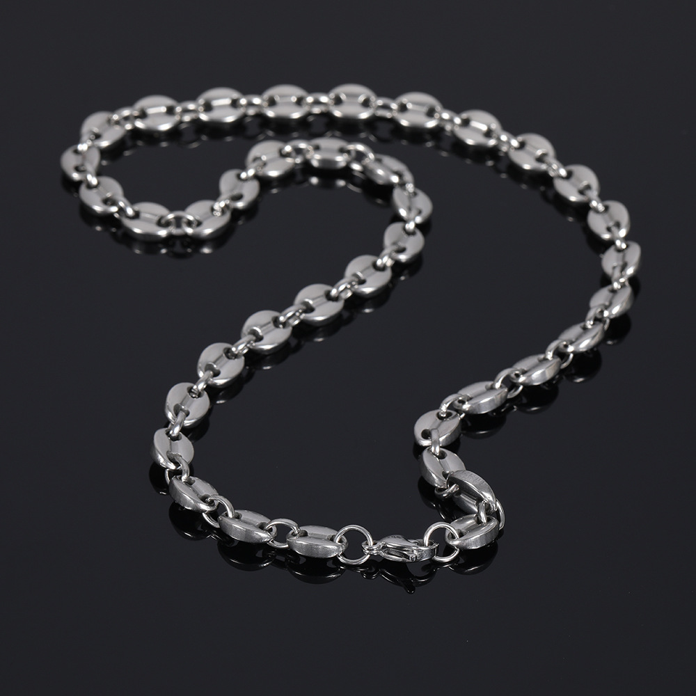 18-24inch Hip Hop Handcuffs Shape Stainless Steel Chain Necklace 18K Gold Plated Coffee Beans Chain Necklace