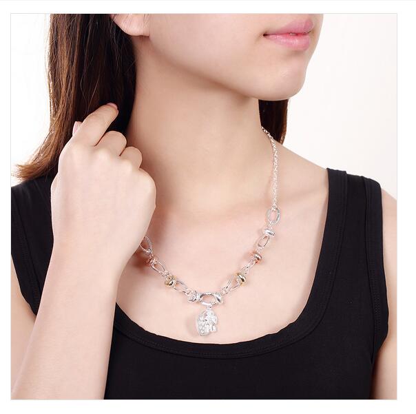 Dichroic insets heart lock hanging flower necklace sterling silver plate necklace STSN212,fashion 925 silver Chains necklace factory