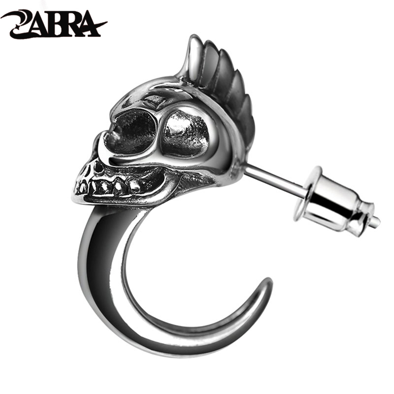 ZABRA 925 Sterling Silver Skull Stud Mens Earrings Vintage Black Earring Men Punk Skeleton Studs For Men Biker Jewelry 1pcs CX200623