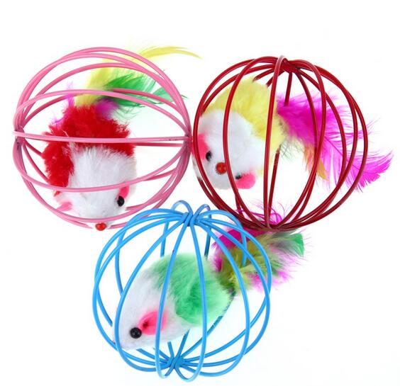 Cat Lovely Ball for Cats Feather Funny Playing Mice Mouse Toys Pet Animals Cute Plush Toy GA664