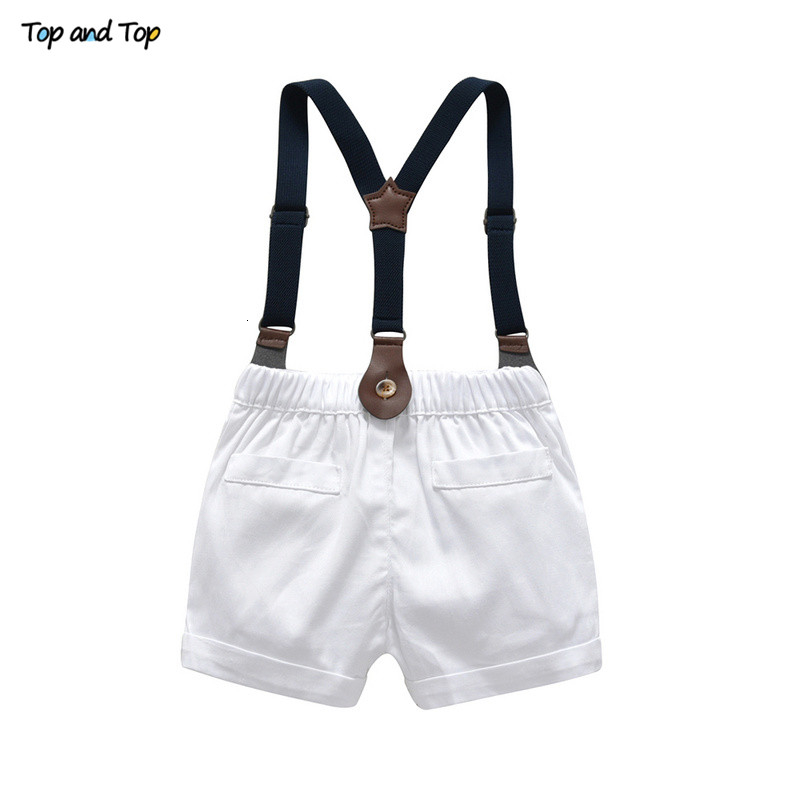 Baby Boy Gentleman Clothes Set Summer Suit For Toddler Striped Shirt with Bow Tie+Suspenders White Shorts Formal Boys Clothes T191024