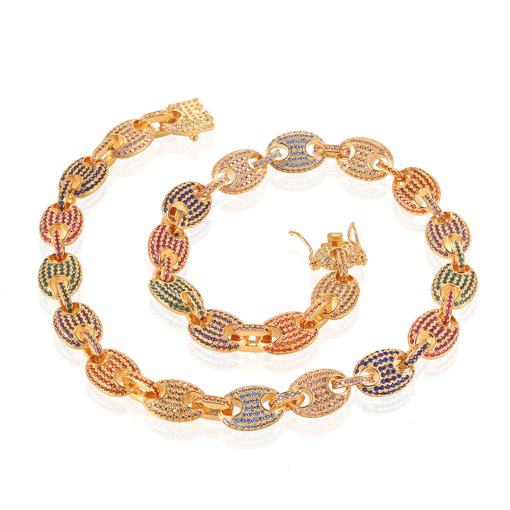 Men's Hip Hop Handcuffs Shape Tennis Chain Necklaces Shining Colorful Full Zircon Coffee Beans Chains Jewelry