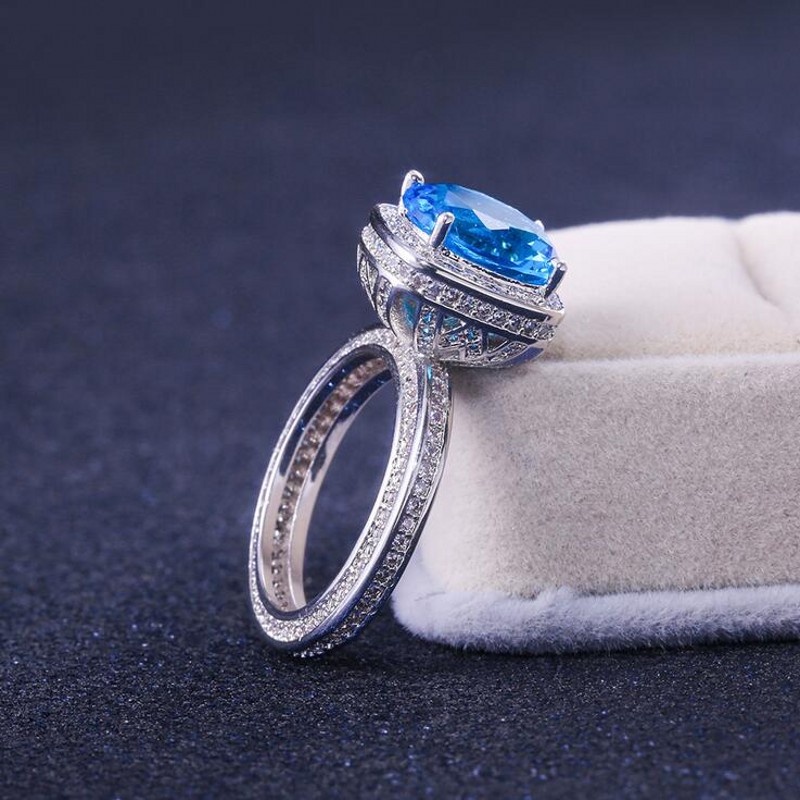 Vintage Fashion Jewelry Sterg Sier Blue Sapphire CZ Dia Eternity Women Wedding Bridal Ring Gift Size 6 10