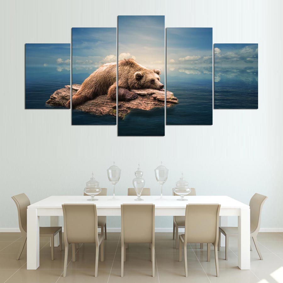 5 Piece Bear Dreaming Modern Home Wall Decor Canvas Picture Art HD Print WALL Painting Set of 5 Each Canvas Arts Without Frame