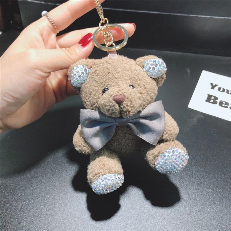 Cute Plush Teddy Sitting Position Bear Keychain Flash Diamond Doll Car Key Chain Ring Ladies Bag Pendant Cute Keychain