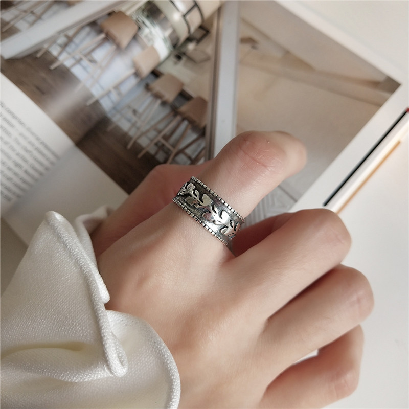 New Vintage Style 925 Sterling Silver Leaf Open Rings For Women Retro Wide Open Statement Ring Fine Jewelry