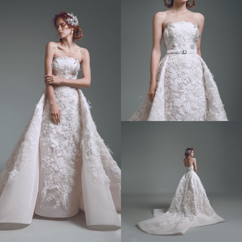 2019 Ashi Studio Prom Dresses Strapless Lace Beads Feather Backless Evening Gowns Custom Formal Party Dress Vestido De Festa