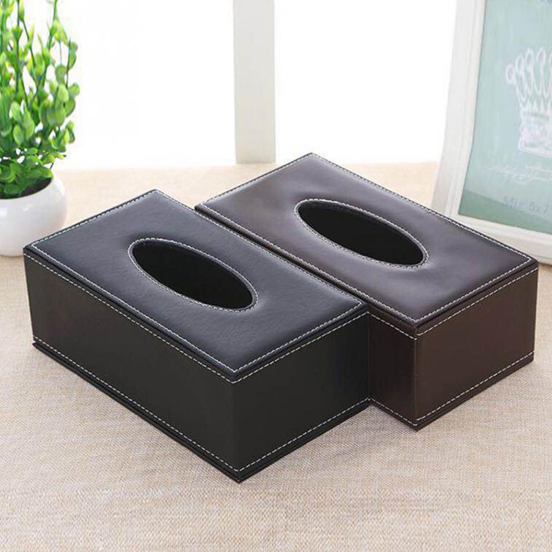 PU Leather Tissue Paper Holder Large Antimoisture Rectangular Paper Box Household Office Restaurant Napkin Holder Black