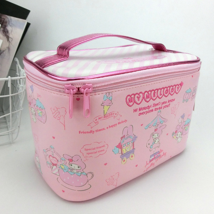 Cartoon My Melody Pink PU Leather Makeup Bag Cosmetic Bags Make Up Box Women Beauty Case Storage Toiletry Bag T200519