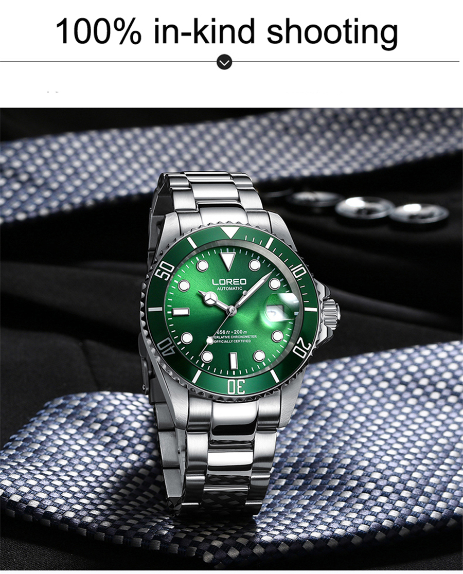 LOREO Automatic Mechanical Watches Diver Sport 200M Luxury Brand Men's Watches Business Wrist watch Male Clock Relogio Masculino