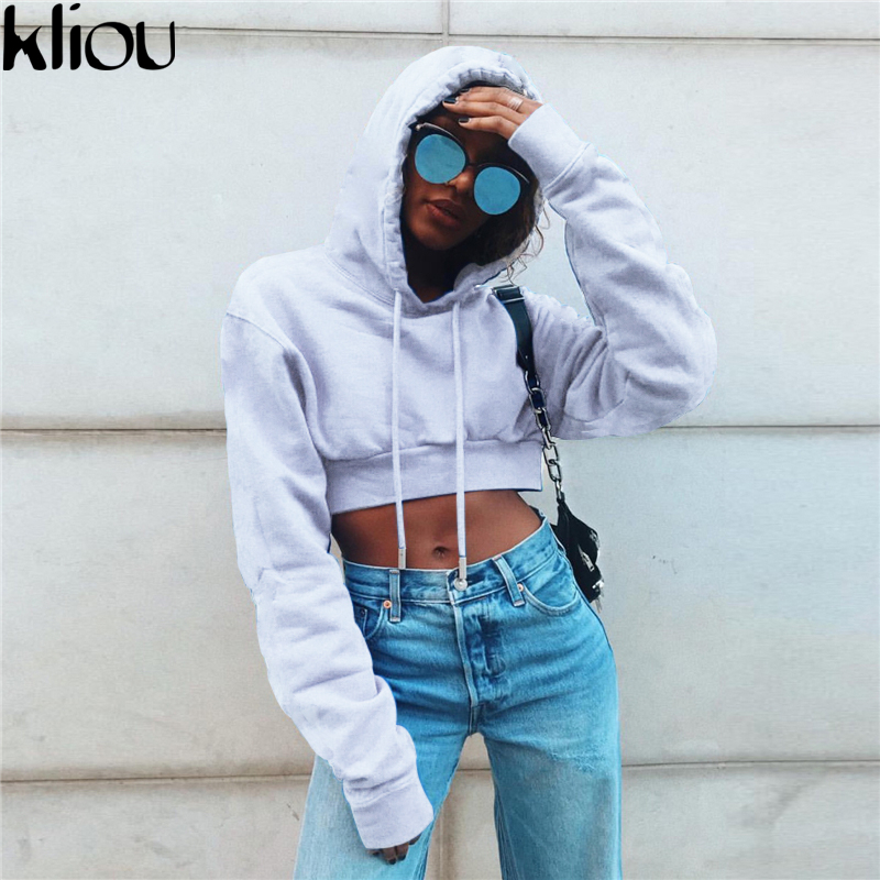 Kliou 2017autumn&winter Fashion Fitness Hoodies Sweatshirts Loose Top For Student High Quality Blue Gray Solid Female Coat C19041102