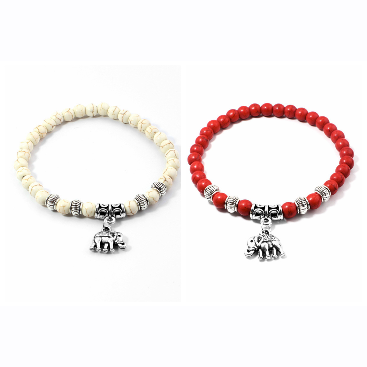 12PCS Fashion Natural Stone Beaded Howlite Turquoise Elephant Buddha Beads Yoga Bracelet Chakra Crystal Beads Charms Bracelets Jewelry