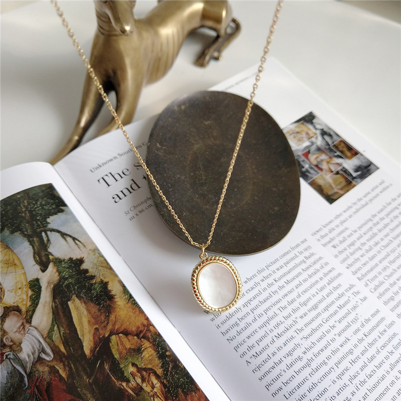 45cm Chain Necklaces&Pendants For Women New Wedding Jewelry Gifts 100% 925 Sterling Silver Geometric Oval Shape Shell Pendant Necklace