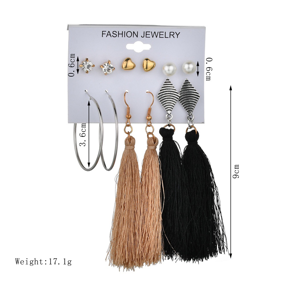 Simple Bohemian Alloy Tassel Earrings Set 6 Piece Set Elegant temperament Jewelry Valentine's Day Gift