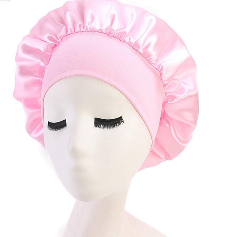1 2 5 10PCS 58cm Solid Color Long Hair Care Women Satin Bonnet Cap Night Sleep Hat Silk Head Wrap Adjust Shower Caps
