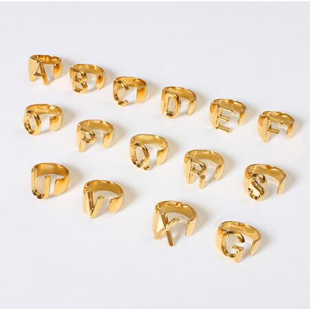 Hollow A-Z Letter Gold Color Metal Adjustable Opening Ring Initials Name Alphabet Female Party Personalized Party Jewelry SHU32