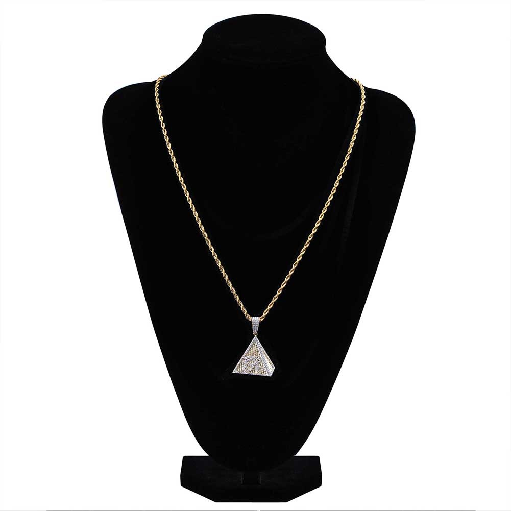 New Fashion 18K Gold & White Gold Plated Mens Hip Hop Pyramid Horus Eyes Pendant Necklace Twist Chain Iced Out Cubic Zirconia Jewelry Gifts