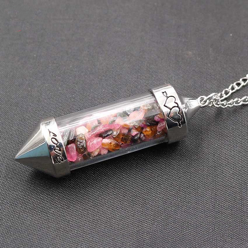 Crystal Gravel Wishing Bottle Sweater Chain Pendant Necklace Lady Retro Transparent Glass Wishing Bottle
