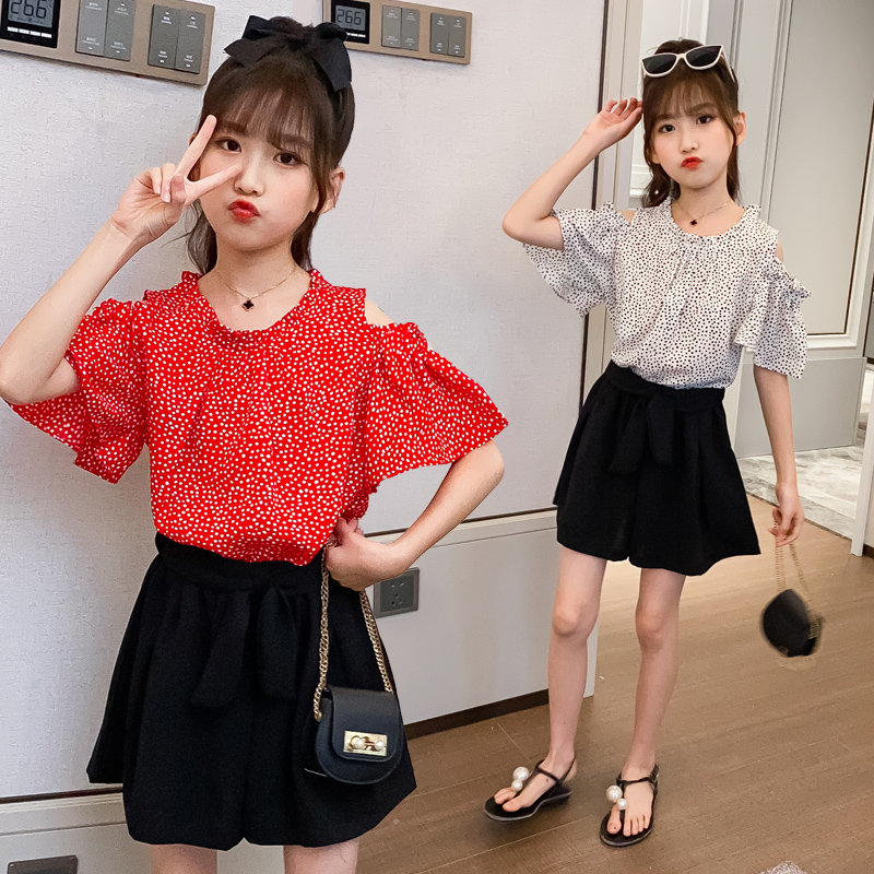 Summer Off-Shoulder Teens Fashion Clothes Set Chiffon Short Sleeve Top and Shorts 2Pcs Polka Dot Children Baby Girl Clothes Set, Red
Summer Off-Shoulder Teens Fashion Clothes Set Chiffon Short Sleeve Top and Shorts 2Pcs Polka Dot Children Baby Girl Clothes Set, Red