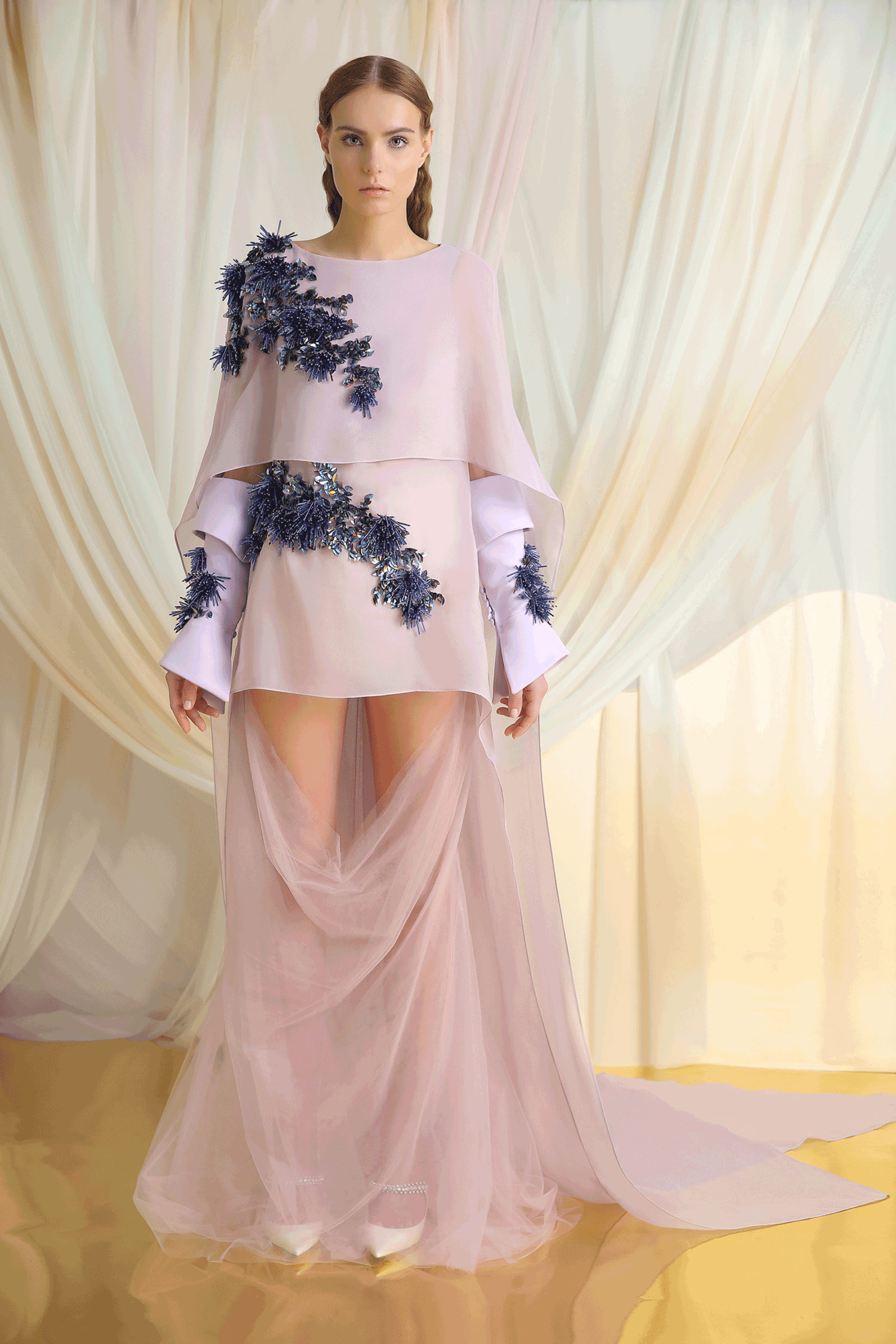 2019 Azzi & Osta Purple Prom Dresses Tulle 3D Floral Appliqued Jewel Neck Evening Dress Formal Party Gowns Girls Pageant Dress