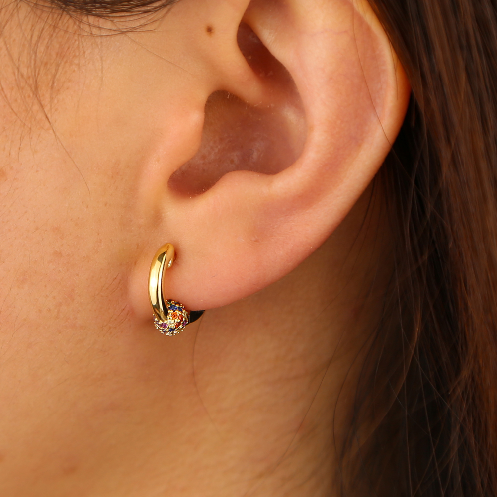 10mm Mini huggie hoop earring with rainbow cz disco ball fashion simple girl women gift earring jewelry
