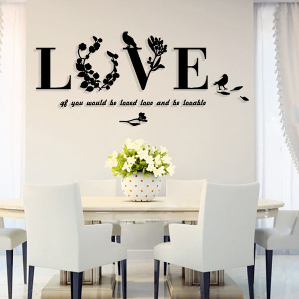 3D Leaf LOVE Wall Stickers Lettering Art Quote Sticker For Living Room Bedroom Acrylic Mural Wall Decal Removable Art Home Decor6078314