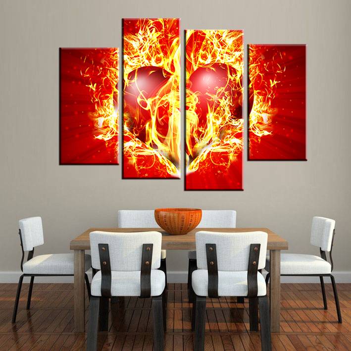 4pcs/set Unframed Abstract Flame Heart HD Print On Canvas Wall Art Picture For Home and Living Room Decor
