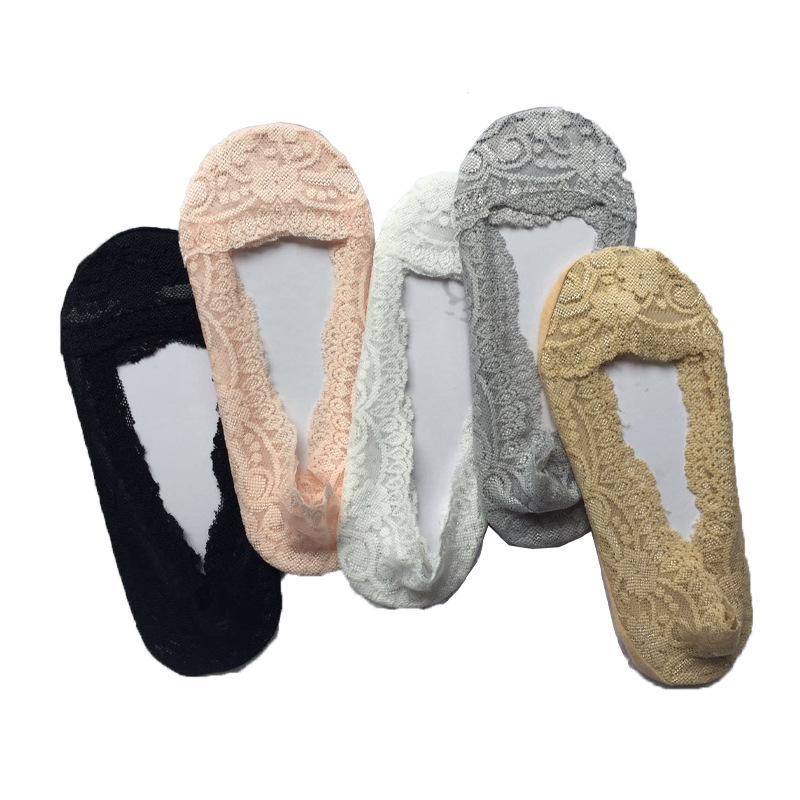 hot sale Summer women girl Silica Gel Lace Boat Socks Invisible Cotton Sole Non-slip Antiskid Slippers Anti-Slip Sock 1pair=2pcs ws74