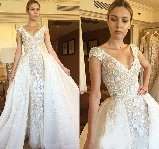 2020 Zuhair Murad Wedding Dresses With Detachable Train Appliques Beads Lace Country Bridal Gowns Bride Maxi Dress Long Beach Wedding Dress