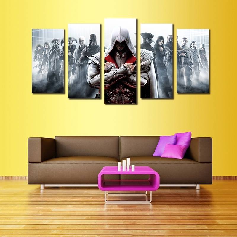 5pcs/set Unframed Assassin's Game Poster Wall Art Oil Painting On Canvas Fashion Textured Abstract Paintings Picture Living Room