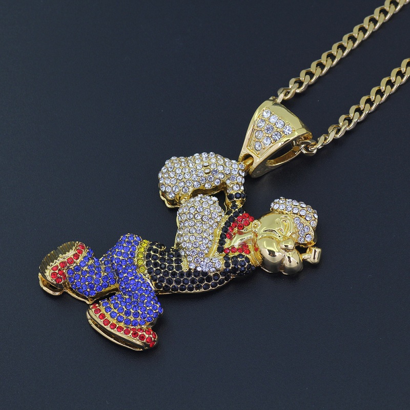 Fashion-Hop Necklace Jewelry Gold Cuban Chain Game Cartoon Iced Out Pendant Necklace For Men
