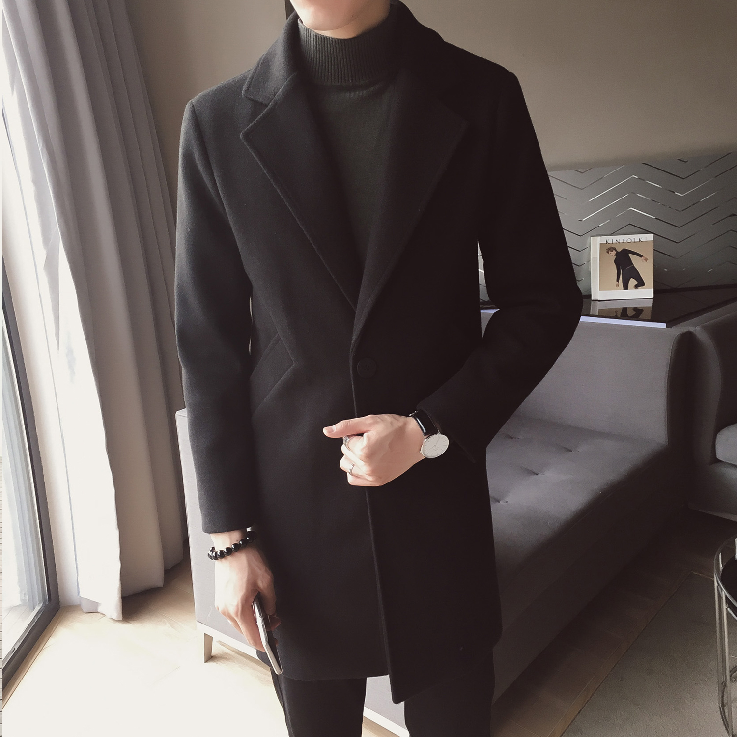 Winter Long Wool Coat Man Brown Warm Man Coat Korean Slim Fit Long Jacket Men Trend Brown Black Coat Men Casaco Masculino CJ191212
