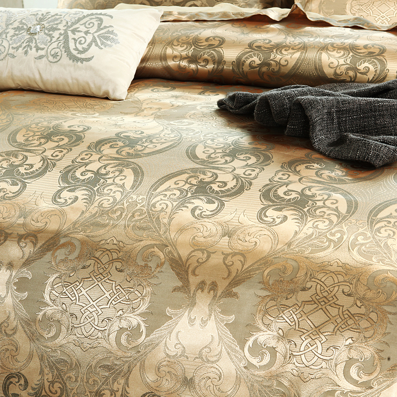 NEW Jacquard Bedlinen Queen King Size Duvet cover Set Imitation Silk Cotton Bedding Sets Gold Colour
