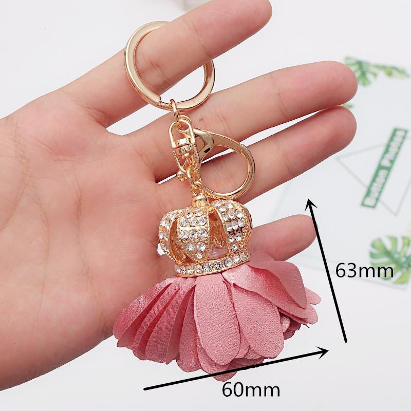 Shiny Rhinestones Key Chains Tassel Crown Flower Keychains Handmade Keyring Women Gift Bag Charm Pendant Key Ring