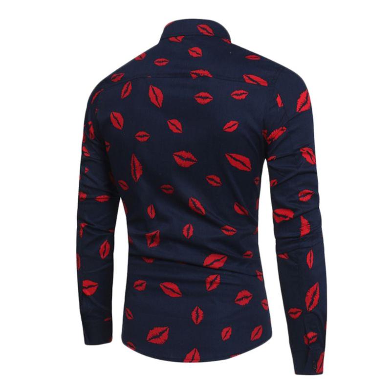 Men Lips Printed Shirt Autumn Male Fashion Long Sleeve Business Open Stitch Turn-down Collar Casual Linen Men Shirts