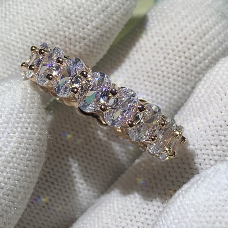 Size 6-10 Handmade Fashion Jewelry 925 Sterling Silver Oval Cut White Topaz CZ Diamond Gemstones Women Engagement Wedding Band Ring Gift