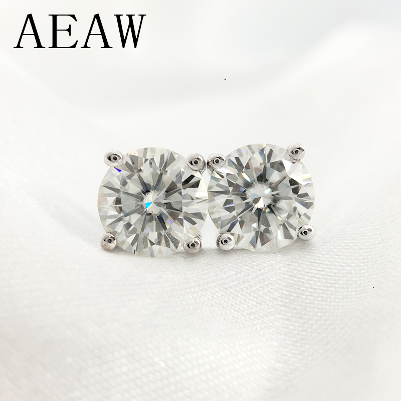 Genuine14K 585 White Yellow Gold Push Back 8mm 4ctw F color Test Positive Lab Grown Moissanite Diamond Earrings For Women CJ191203