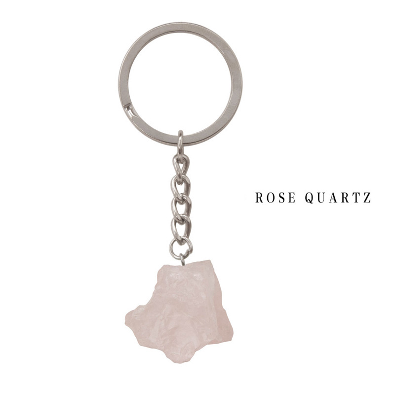 Hot Selling Natural Gemstone Pendant Keychain Men Womens Lucky 25-30mm Jade Quartz Amethyst Car Keyring Jewelry