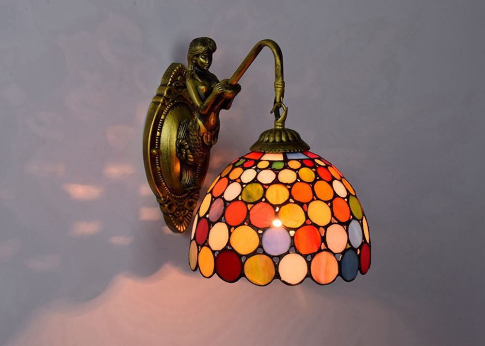 Living Room Chandelier Stained Glass Wall Lamp bedroom wall lamp kitchen fairy lamp flower pattern white European retro can be customized