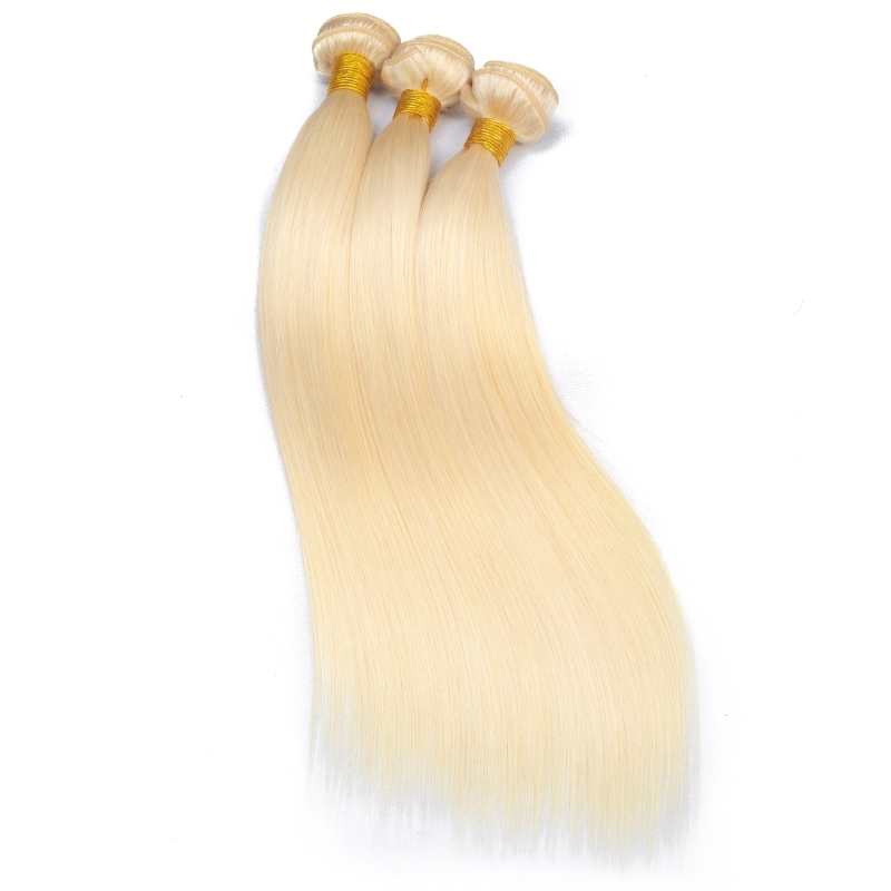 Indian Virgin Human Hair Double Wefts With HD 13*4 Lace Frontal Blonde 613# Color Straight Body Wave 4 PCS/lot