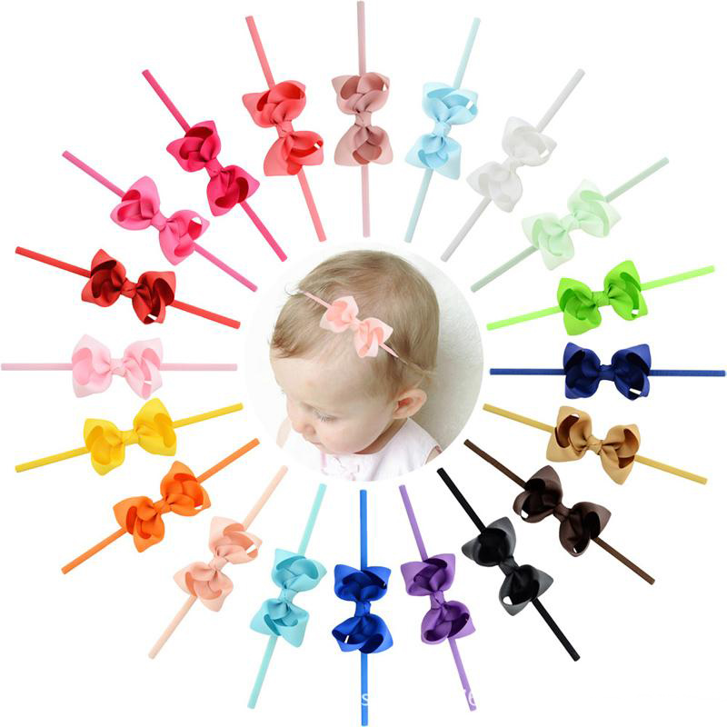 Girls Mini Bow Tie Knot Headbands 3 Inches Wrap Safety Elastic Hairband Baby Infant Toddler Photography Props Accessories Boutique