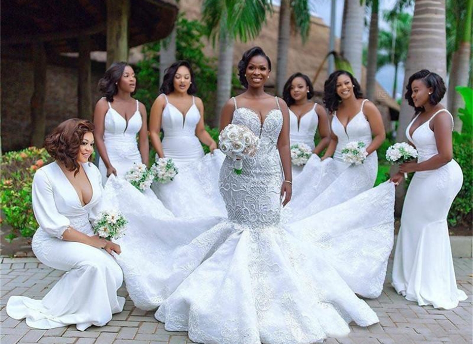 Plus Size African Mermaid Bridesmaid Dress V Neck Spaghetti Strap Wedding Guest Gown Cheap Long Prom Evenig Miad Of Honor Dresses BD8912