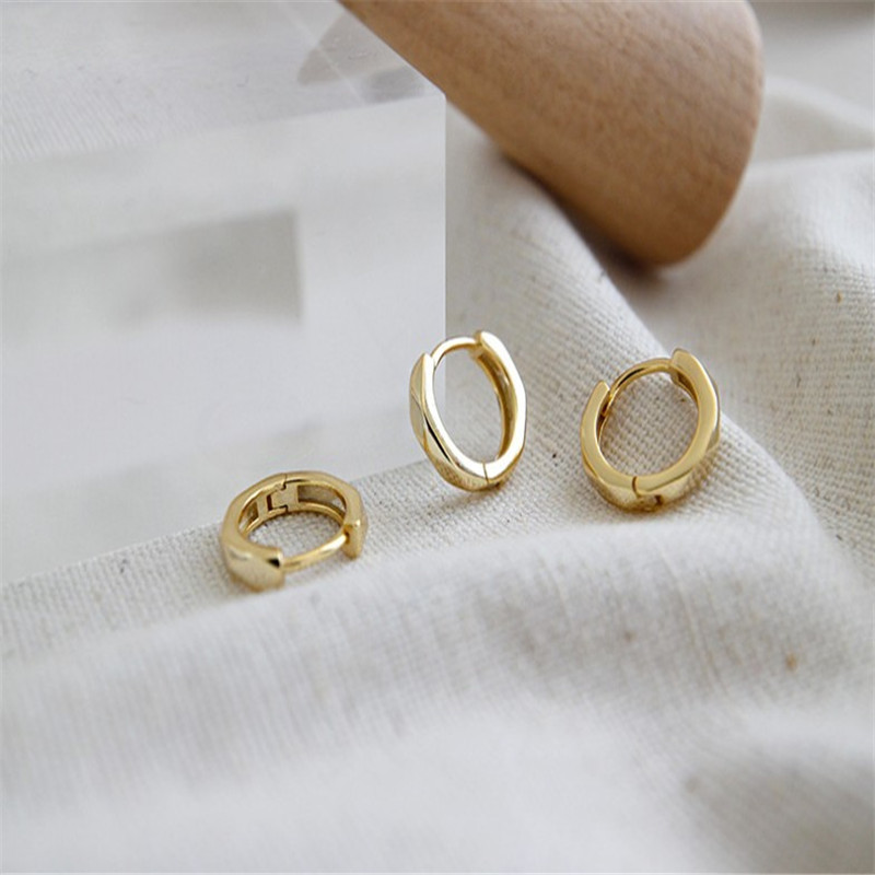 Authentic 925 Sterling Silver Jewelry New White Gold /18K Gold Color Mini Geometric Round Circle Earrings Statement Hoop Earring