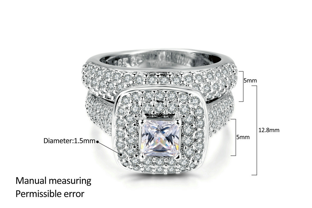 2pcs Sets Wedding Engagement Ring For Women Bridal Classic Square Cut Cubic Zirconia Crystal Silver Color Fashion Jewelry Chirstma