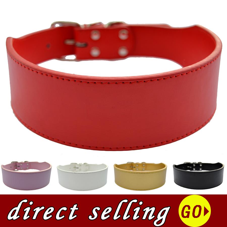 Large Pet Dog Collar 2 Inch Wide Pu Leather Collar White Black Red Pink Gold Color Medium Size Pet Products Adjustable XXL
