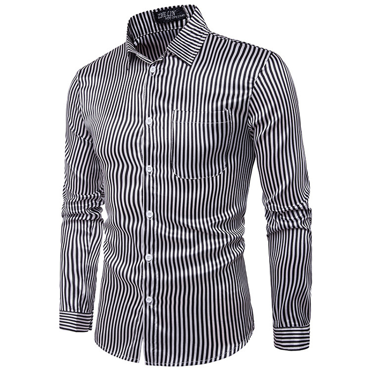 Men's Shirts Night Club Shirt Type Personal Bright Face Vertical Stripe Hundred Sets Men's Leisure Collar Long Sleeve Shirts