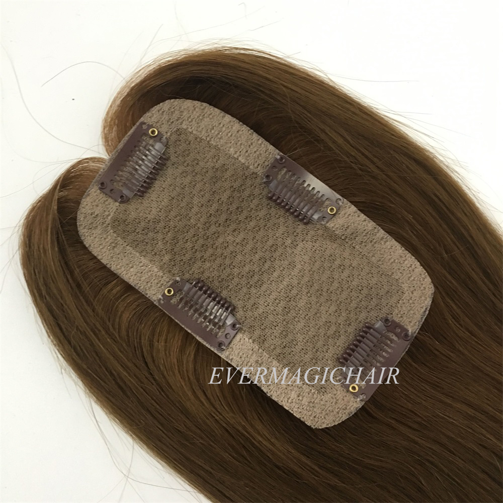 Toupee Hairpiece For Women Brazilian Virgin Hair Straight Human Hair 2.5x5inch Silk Base Clip In Human Hair Extension Brown Color