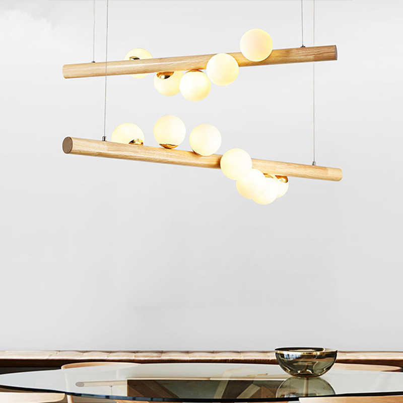 Wood White Glass Ball Led Pendant Lamps Dining room Hanglamp G4 Bulb Coffee Shop Bar chandelier Home Luminaire Nordic Lamp