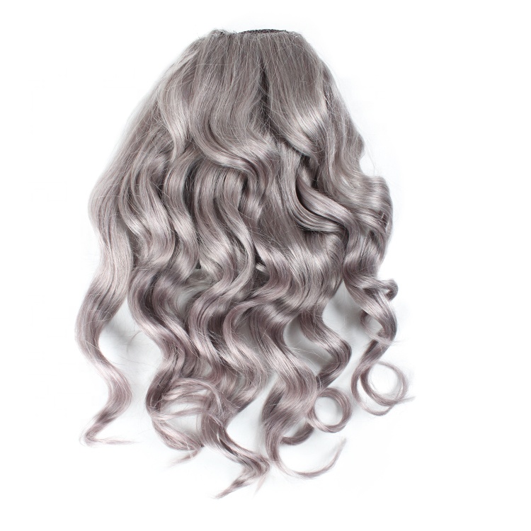 Water Wavy grey Drawstring poni tail hair piece wet wavy women ponytail clip in hair extension 100g120g140g