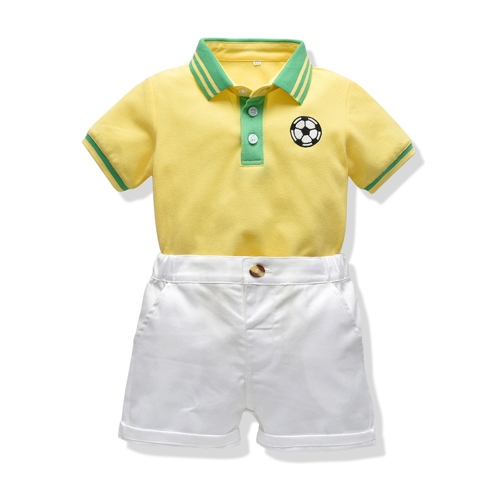 Boys Summer Clothes New Baby Football Print Polo Collar Shirt Shorts Suit Children Sportswear 2 Piece Set, Yellow
Boys Summer Clothes New Baby Football Print Polo Collar Shirt Shorts Suit Children Sportswear 2 Piece Set, Yellow